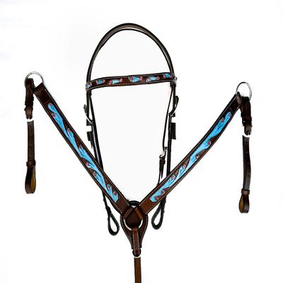 Hulara Top Grain Buff Leather Western Bridle and Breast Collar Set Tooled Headstall and Horse Breastcollar Western Tack Set Horse Breast Collar Western Bridle Sets Horse Headstall and Breast Collar