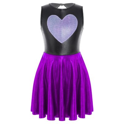 FEESHOW Girls Kids Heart Shape Flash Front Hollow Back Ballet Dance Dress Leotard Gymnastics Ice Skating Dress Purple 6 Years