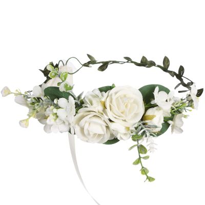 AWAYTR Hairband - Handmade White-bohemia Floral Wreath Adjustable Flower Headbands for Bridal Wedding Festival Party (1 Count)