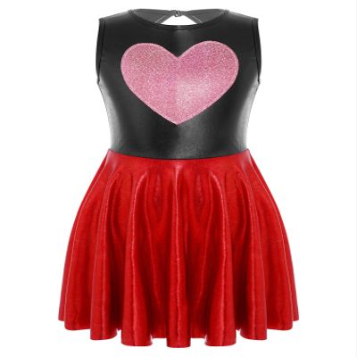 Aislor Kids Girls Sequins Metallic Ballet Dance Tutu Dress Heart Shape Printed Jazz Latin Ballerina Athletic Dress Red 4 Years