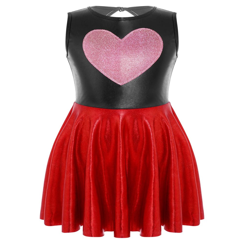 Aislor Kids Girls Sequins Metallic Ballet Dance Tutu Dress Heart Shape Printed Jazz Latin Ballerina Athletic Dress Red 4 Years