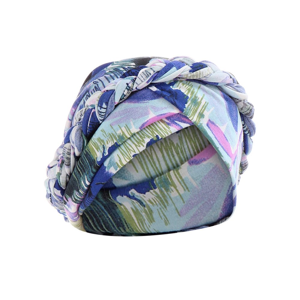 African Pre-Tied Braid Turban Hat for Women Headscarf Beanie Wrap Hat Patients Head Wraps Bohemia Beanie Blue