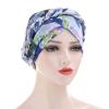African Pre-Tied Braid Turban Hat for Women Headscarf Beanie Wrap Hat Patients Head Wraps Bohemia Beanie Blue view 2