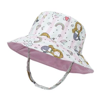 Baby Sun Hat Print Pattern Reversible Kids Boy Girls Hat UPF 50+ Sun Protection Beach Bucket Hat Wide Brim Breathable Pink