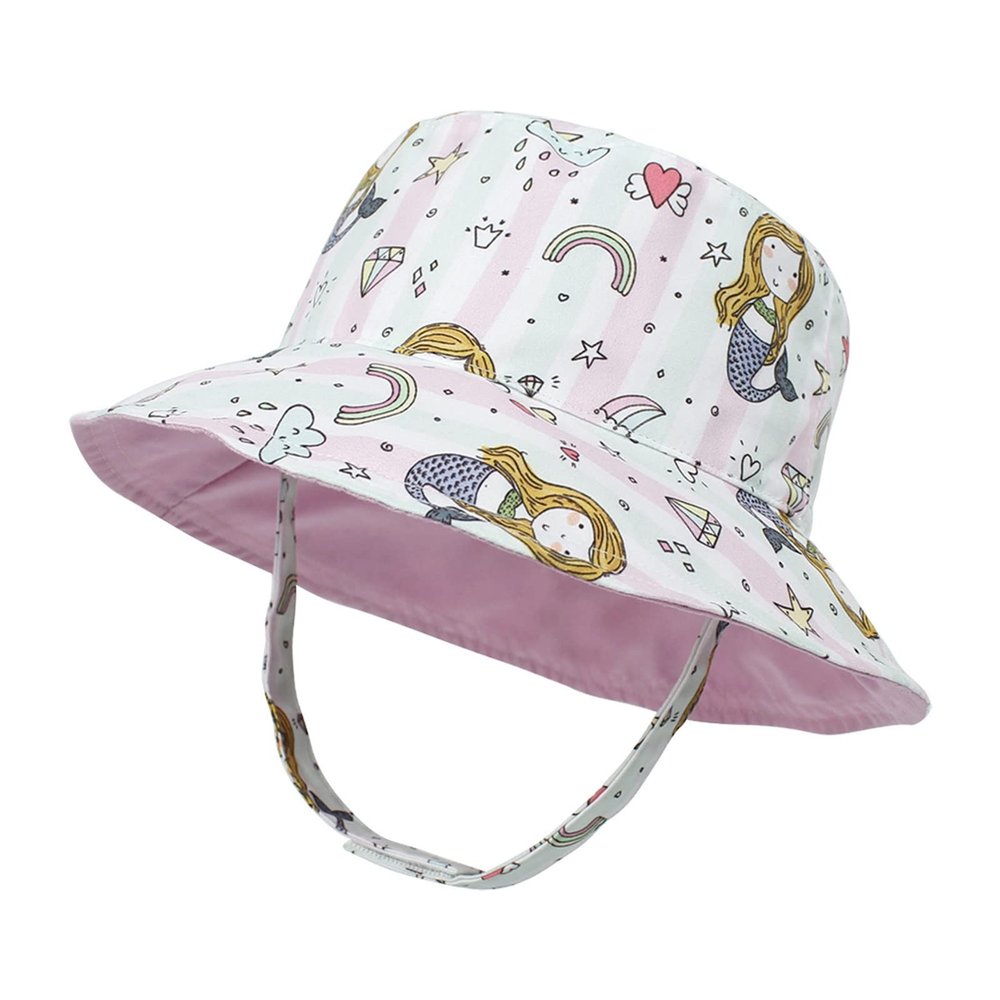 Baby Sun Hat Print Pattern Reversible Kids Boy Girls Hat UPF 50+ Sun Protection Beach Bucket Hat Wide Brim Breathable Pink