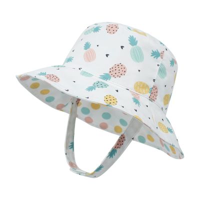 Baby Sun Hat Print Pattern Reversible Kids Boy Girls Hat UPF 50+ Sun Protection Beach Bucket Hat Wide Brim Breathable White