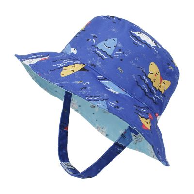 Baby Sun Hat Print Pattern Reversible Kids Boy Girls Hat UPF 50+ Sun Protection Beach Bucket Hat Wide Brim Breathable Blue