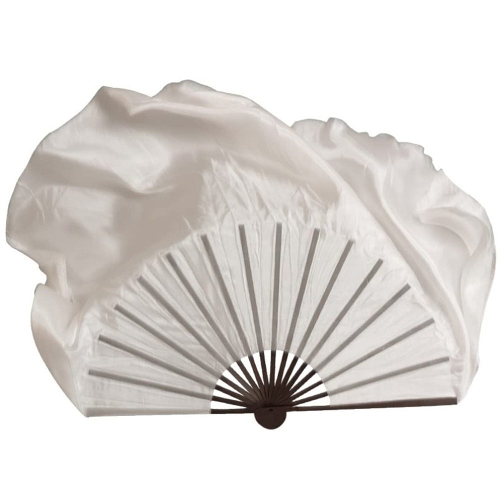 Black Bamboo Fan Hood 100% Silk Dance Fan Tide(1r+1l) Real Silk Bellydance Fan Two Layers White 76cm 31cm 40cm 2pcs Right Hand
