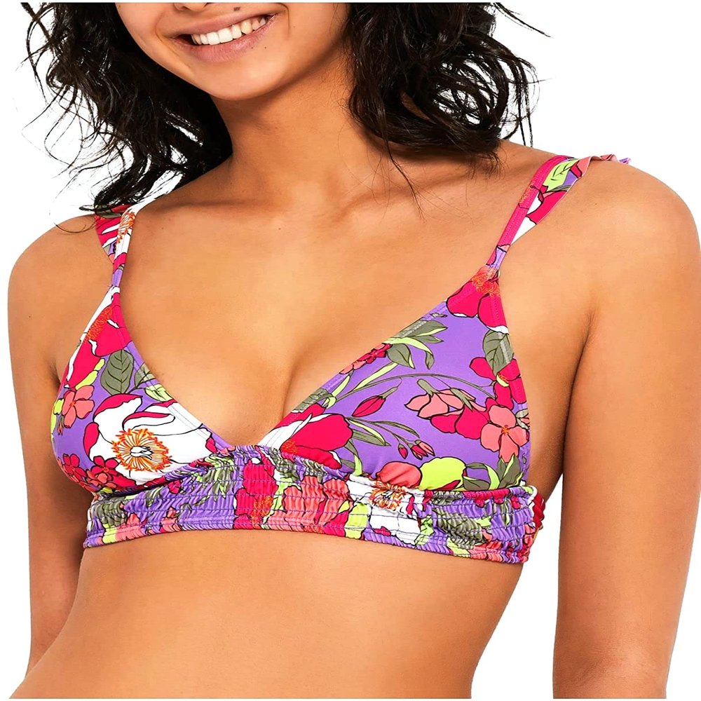 Hula Honey Womens Juniors Floral Smocked Swim Top Separates Purple XS