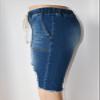 Aodrusa Poll On Jean Shorts Womens Ripped Stretchy Drawstring Workout Mid Thigh Shorts Baggy Denim with Square Pockets Dark Blue US 2-4 view 3