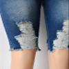 Aodrusa Poll On Jean Shorts Womens Ripped Stretchy Drawstring Workout Mid Thigh Shorts Baggy Denim with Square Pockets Dark Blue US 2-4 view 4