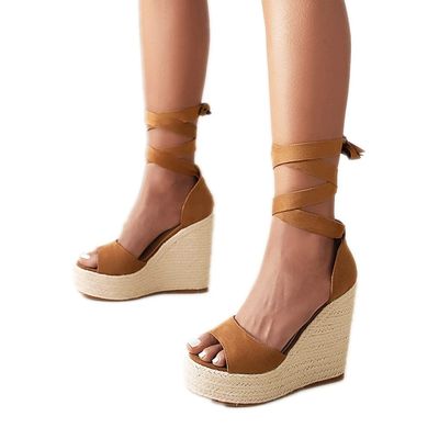 ZBYY Wedge Strappy Sandals for Women Espadrilles Wedge Sandals Platform Cross Ankle Strap Open Toe Summer Casual Sandals