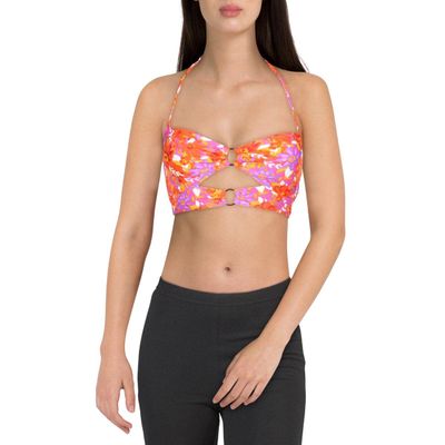 Hula Honey Swimwear Top Pink Small Junior Bandeau Cutout Floral Orange S