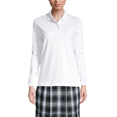 Lands' End Kids Long Sleeve Interlock Polo Shirt Large White