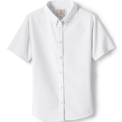 Lands' End Girls Short Sleeve Oxford Dress Shirt 6 White