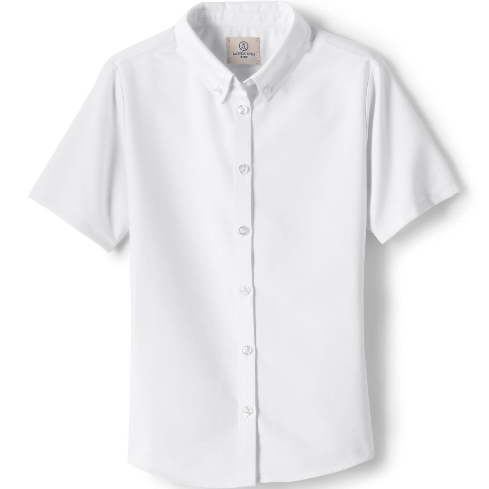 Lands' End Girls Short Sleeve Oxford Dress Shirt 6 White