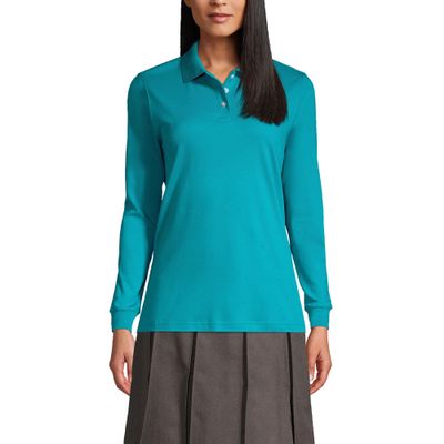 Lands' End Kids Long Sleeve Interlock Polo Shirt Large Teal Breeze