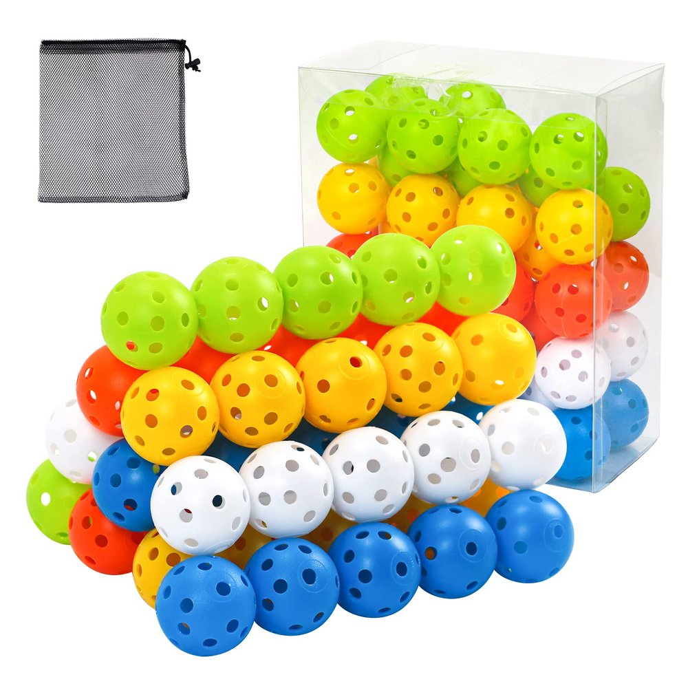 Bac-kitchen 50 Pack Plastic Golf Balls Practice Limited Flight Golf Training Ball Hollow Swing Practice Indoor Balls with Mesh Drawstring Bag for Backyard Driving Range or Outdoor (H01)