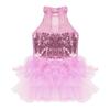 JEATHA Kids Girls Sleeveless Mock Neck Shiny Sequins Mesh Splice Leotard Ballet Jazz Latin Dance Costumes Pink 13-14 view 2
