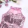 JEATHA Kids Girls Sleeveless Mock Neck Shiny Sequins Mesh Splice Leotard Ballet Jazz Latin Dance Costumes Pink 13-14 view 3