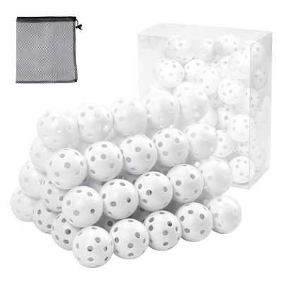 50 Pack Plastic Golf Balls Practice Limited Flight Training Ball Hollow Swing Practice Indoor Golf Balls with Mesh Drawstring Bag for Backyard Driving Range or Outdoor (H02)