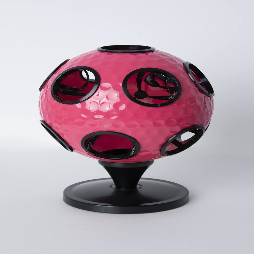 Unique Gift for Golfers, 13 Balls Holding Capacity Sturdy ABS Ball Rack for Book Shelf, Desk - Golf ball Memorabilia & Autographed Balls - Pink