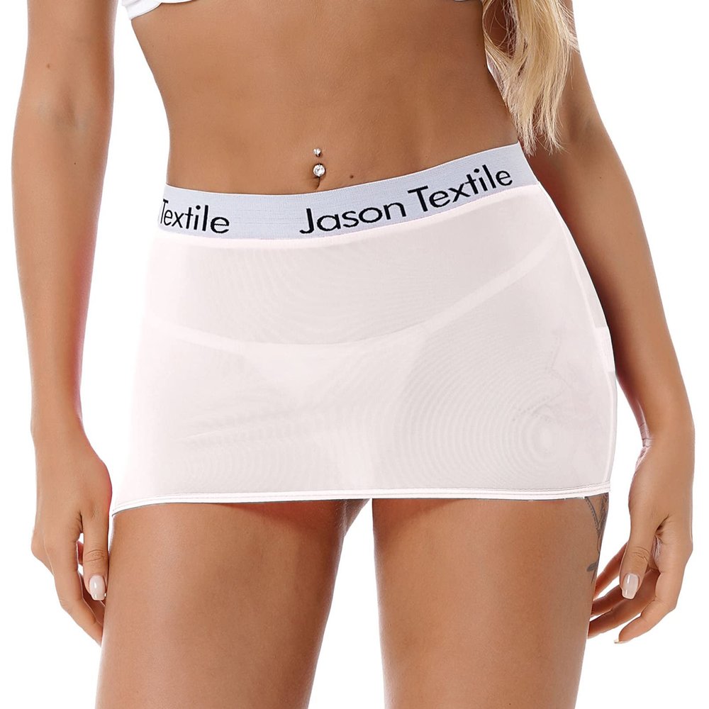 Manyakai Women Sheer Mesh Mini Bodycon Skirts Athletic Sports Letter Waist Pencil Miniskirts Activewear White One Size