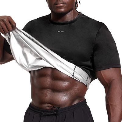 BVVU Sauna Suit for Men Sweat Sauna Shirt Vest Workout Short Sleeves Jacket Top Body Shaper Slimming Fitness