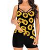 QWENTMTNTY Womens 2 Piece Plus Size Tankini Bathing Suits Sunflower Tummy Control Spaghetti Straps Swimsuits with Boyshorts view 1