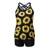QWENTMTNTY Womens 2 Piece Plus Size Tankini Bathing Suits Sunflower Tummy Control Spaghetti Straps Swimsuits with Boyshorts view 2