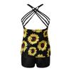 QWENTMTNTY Womens 2 Piece Plus Size Tankini Bathing Suits Sunflower Tummy Control Spaghetti Straps Swimsuits with Boyshorts view 3