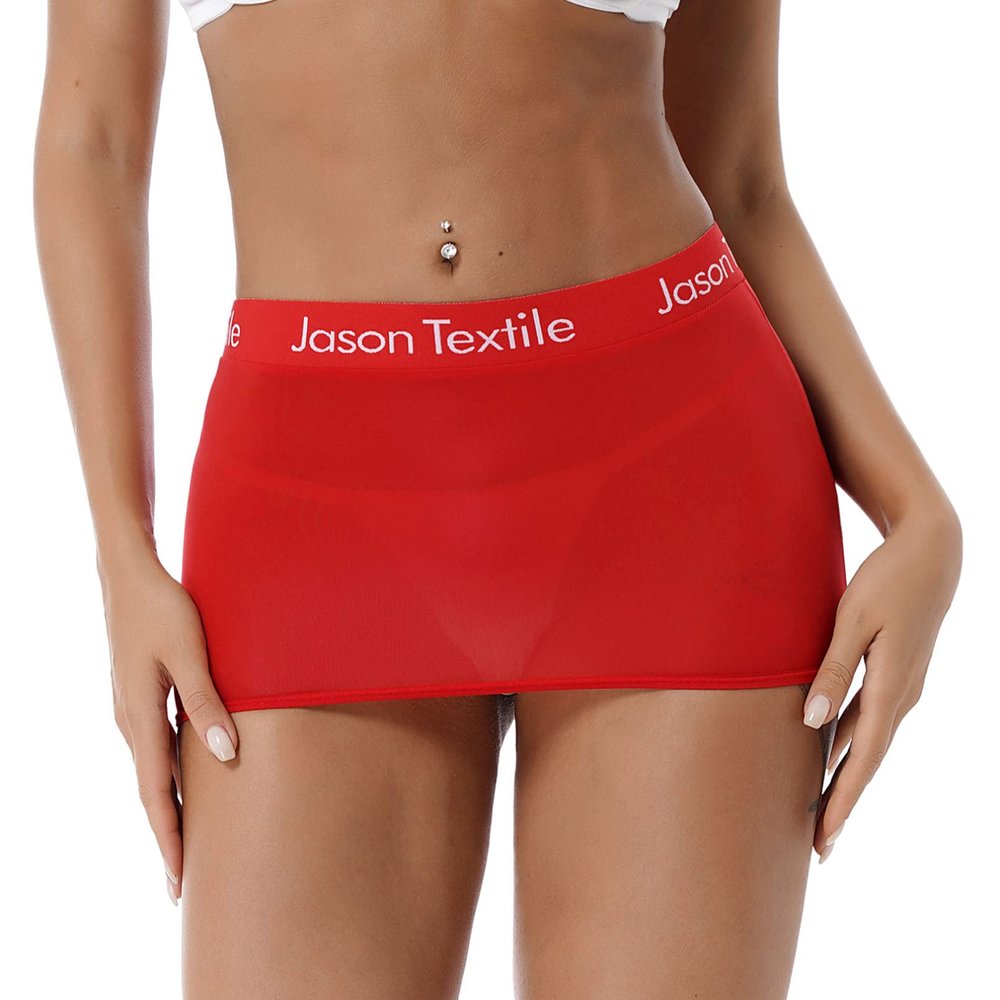Manyakai Women Sheer Mesh Mini Bodycon Skirts Athletic Sports Letter Waist Pencil Miniskirts Activewear Red One Size