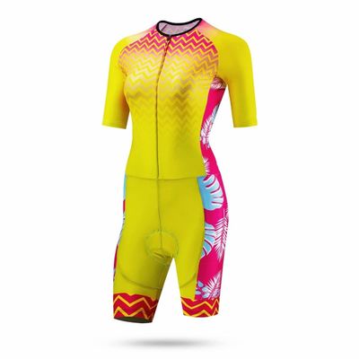 CYTSH Triathlon Suit Cycling Suit Team Womens Cycling Skinsuit Summer Bicycle Set Short Sleeve Full Zip Bodysuit With Pad Ded (Color : Green, Size : XXX-Large)