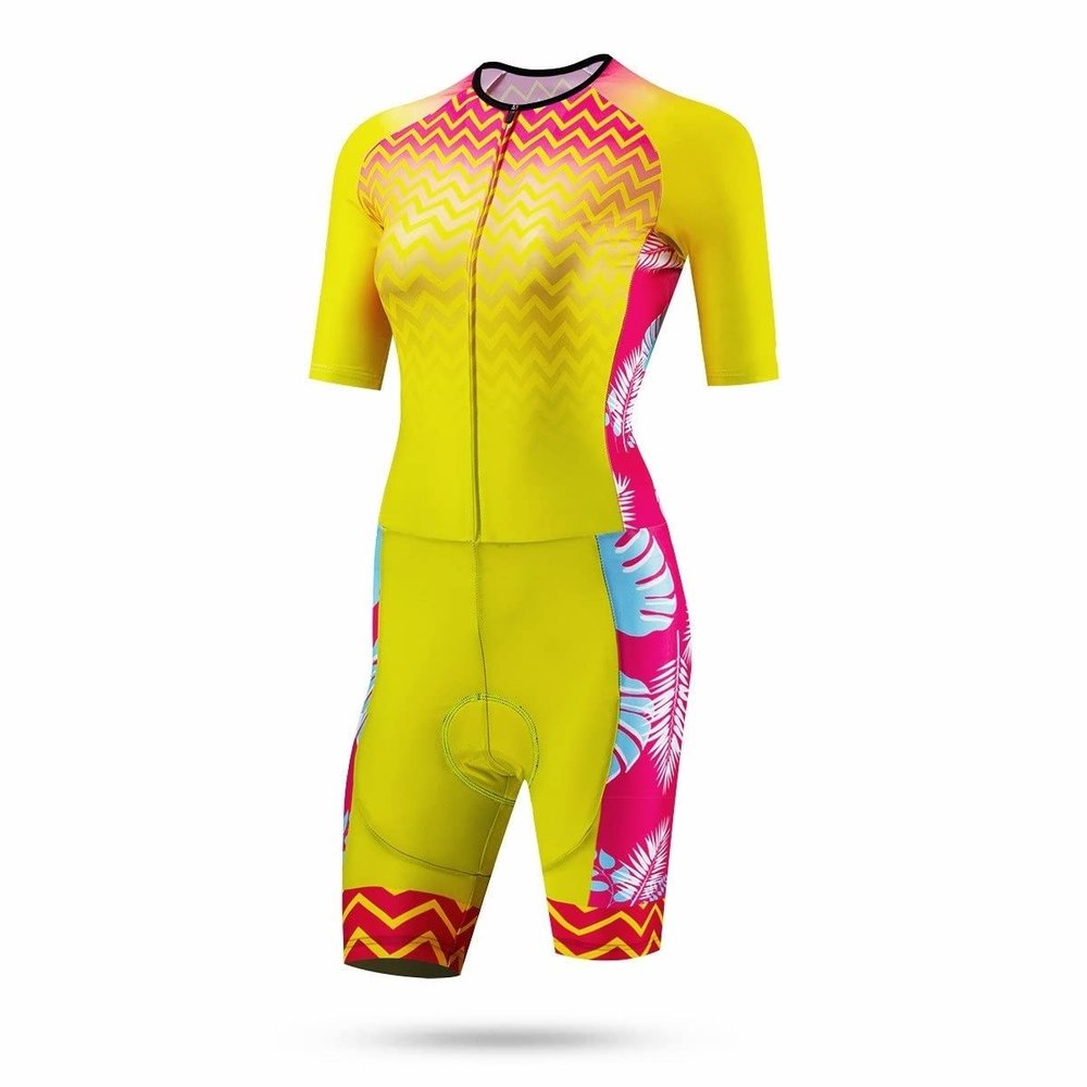 CYTSH Triathlon Suit Cycling Suit Team Womens Cycling Skinsuit Summer Bicycle Set Short Sleeve Full Zip Bodysuit With Pad Ded (Color : Green, Size : XXX-Large)