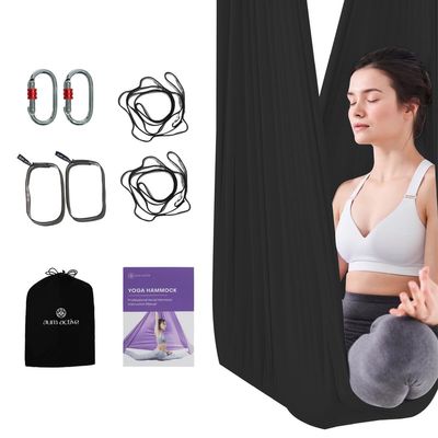 aum active Aerial Yoga Hammock 5.5 Yards - Durable Aerial Silk with Extension Straps, Carabiners, and Pose Guide - Ariel Silks for Home, Complete Yoga Hammock Kit for All Levels