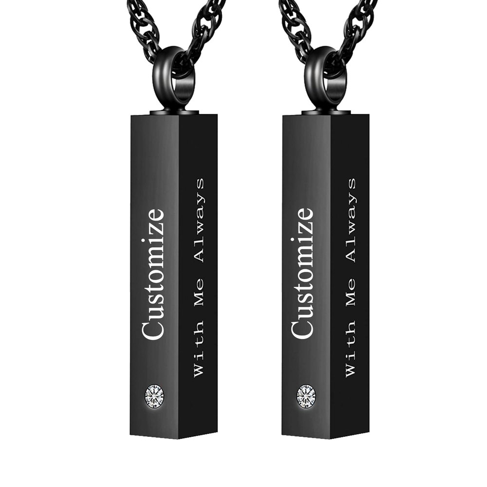 2 PCs Cremation Necklaces for Ashes Cube Urn Necklaces for Men Women Minimalist Vertical Ashes Necklaces Stainless Steel Memorial Ashes Holder - Customize Available