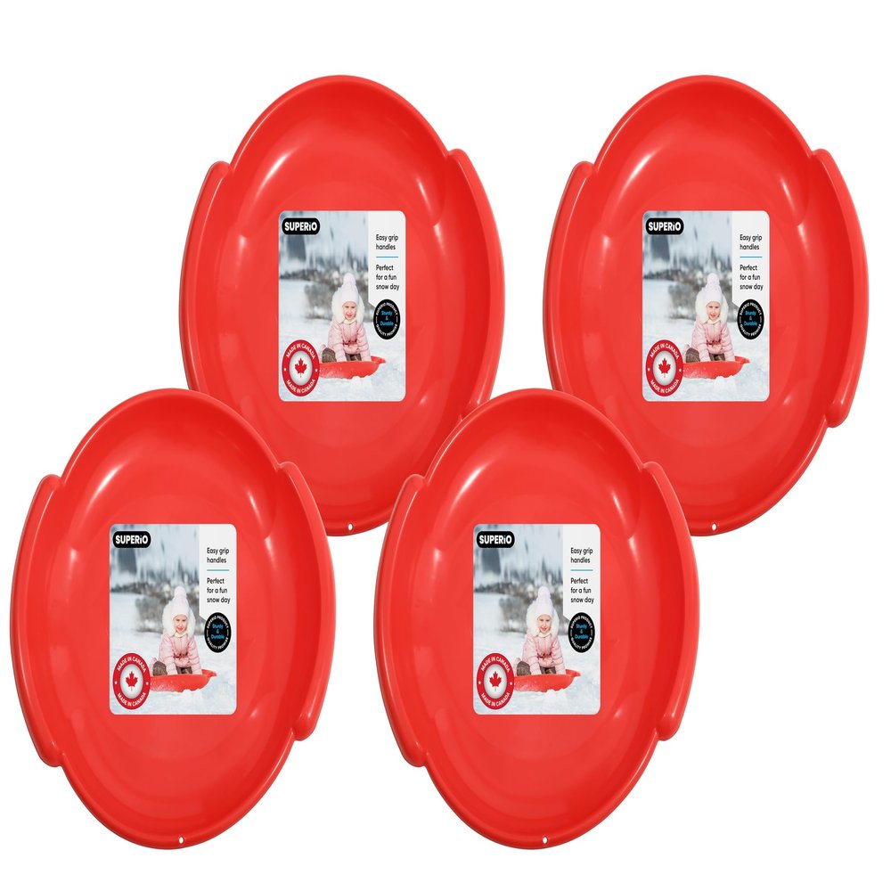Superio Round Snow Sled, Heavy Duty Plastic Saucer Sled with Handles 24" Winter Snow Toys Fun, 3-Pack