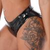 FEESHOW Women Wetlook Faux Leather High Waisted Booty Shorts Briefs Cheeky Bottoms Black Medium view 3
