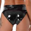 FEESHOW Women Wetlook Faux Leather High Waisted Booty Shorts Briefs Cheeky Bottoms Black Medium view 4