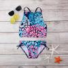 Huaai Kids Girls Swimsuit,Two Piece Floral Print Sleeveless Bathing Suits Cute Swimwear for Girls Tankini Suit Beach Bikini Blue view 2