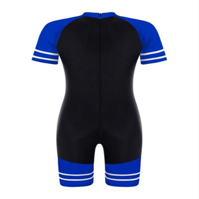 Fldy Kids Girls Boys One Piece Rash Guard Swimsuit UPF 50+ Short Sleeve Bathing Suit Water Sports Shorts Swimsuit Black&Royal Blue 6 Years