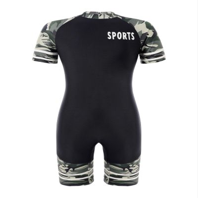 Fldy Kids Girls Boys One Piece Rash Guard Swimsuit UPF 50+ Short Sleeve Bathing Suit Water Sports Shorts Swimsuit Black&Green Camouflage 6 Years