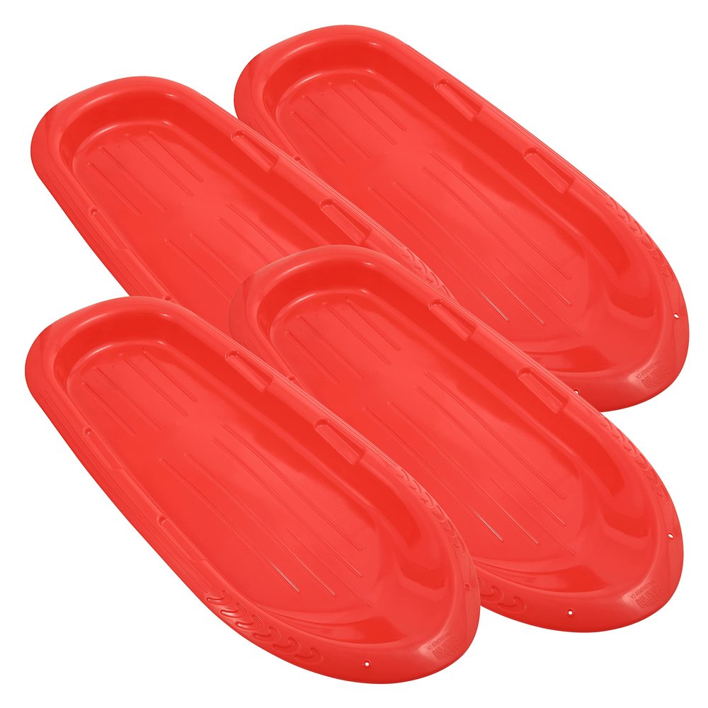Superio Toboggan Snow Sled for Kids and Adults, 48" Heavy Duty Plastic Slider with Handles and Hole for Pull Ropes- Kid and Adult Winter Fun, 4 Pack (Red-48)