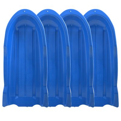 Superio Toboggan Snow Sleds, 4 Pack- 46 Plastic Open Back Slider for Kids and Adults- Heavy Duty Sleds with Holes for Pull Ropes (Ropes Excluded) for Downhill Sledding, Winter Outdoor Sports, (Blue)
