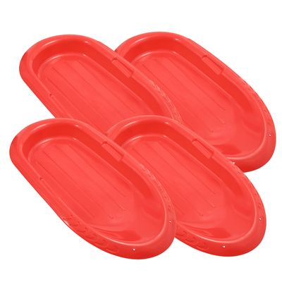 Superio Toboggan Snow Sled for Kids and Adults, 36" and 48" Heavy Duty Plastic Slider with Handles and Hole for Pull Ropes- Kid and Adult Winter Fun, 4 Pack (Red-36)