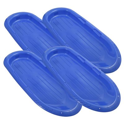 Superio Toboggan Snow Sled for Kids and Adults, 48" Heavy Duty Plastic Slider with Handles and Hole for Pull Ropes- Kid and Adult Winter Fun, 4 Pack (Blue-48)