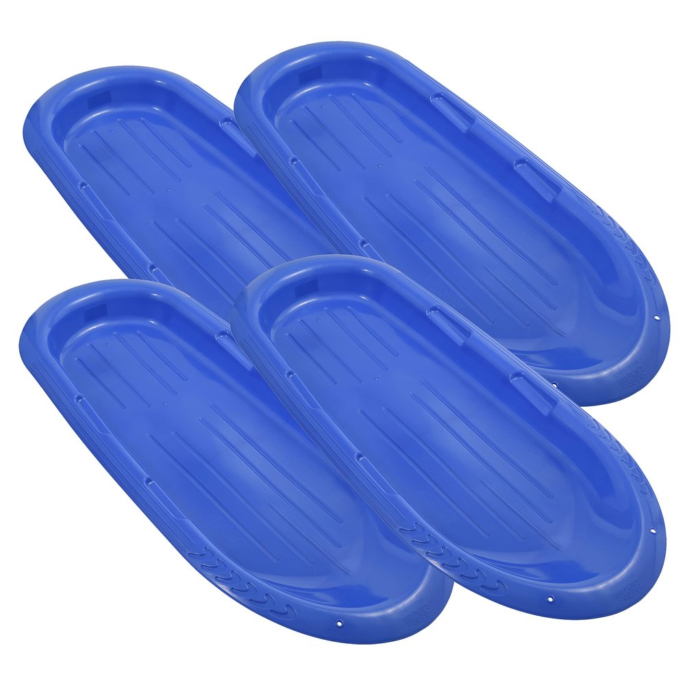 Superio Toboggan Snow Sled for Kids and Adults, 48" Heavy Duty Plastic Slider with Handles and Hole for Pull Ropes- Kid and Adult Winter Fun, 4 Pack (Blue-48)