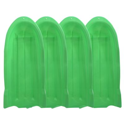 Superio Toboggan Snow Sleds, 4 Pack- 46 Plastic Open Back Slider for Kids and Adults- Heavy Duty Sleds with Holes for Pull Ropes (Ropes Excluded) for Downhill Sledding, Winter Outdoor Sports, (Green)
