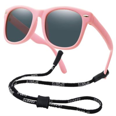 Kids Flexible Polarized Sunglasses for Boys Girls Age 3-10 with Straps (Matte pink/Fit Age 6-10)