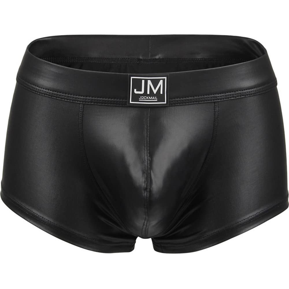 JOCKMAIL PU Men Boxer Men Underwear Pouch Boxer Men Underpant Men Shorts (as1, alpha, m, regular, regular, Black, Large)